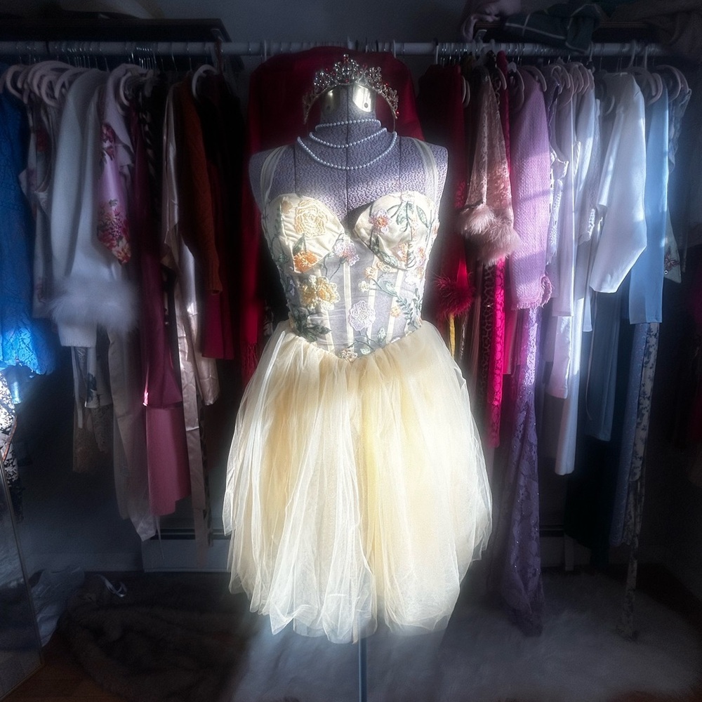 Yellow Tulle Dress with Floral Bodice